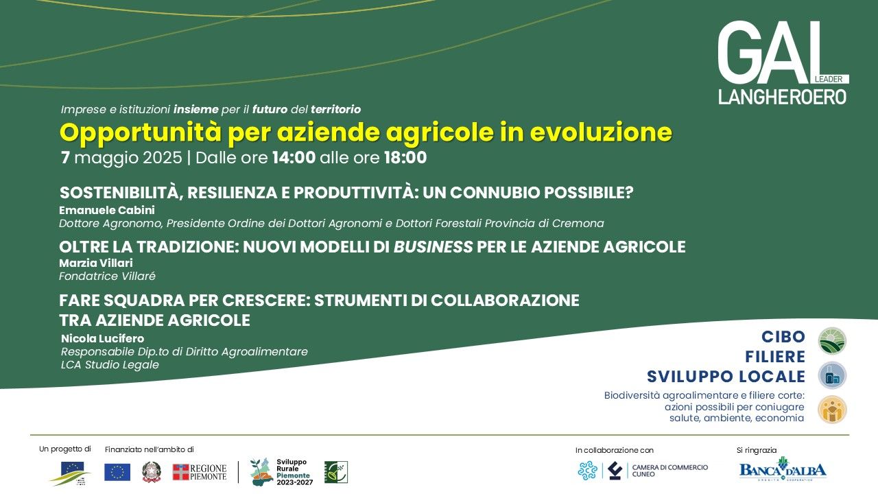 Opportunità per aziende agricole in evoluzione